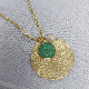 Big Hammered disc with emerald and pearl stone necklace, Handmade jewelry